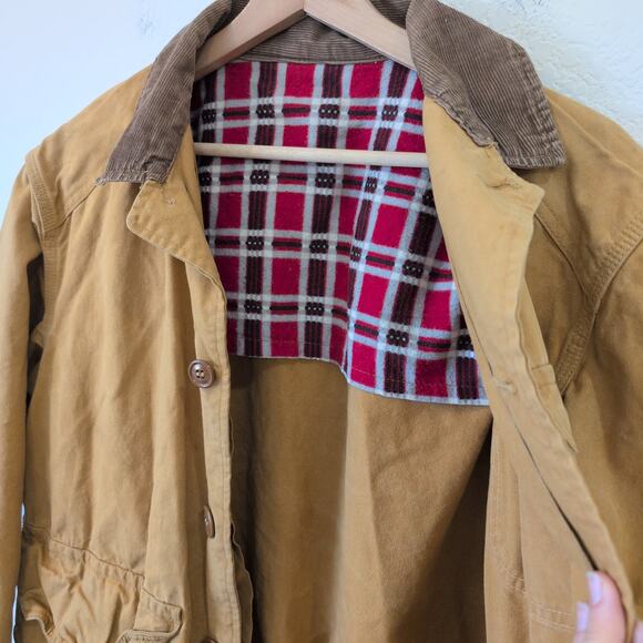 Vintage 1950s Hunting Jacket Corduroy Collar Chore Coat Field Bird Barn Canvas - Picture 6 of 12